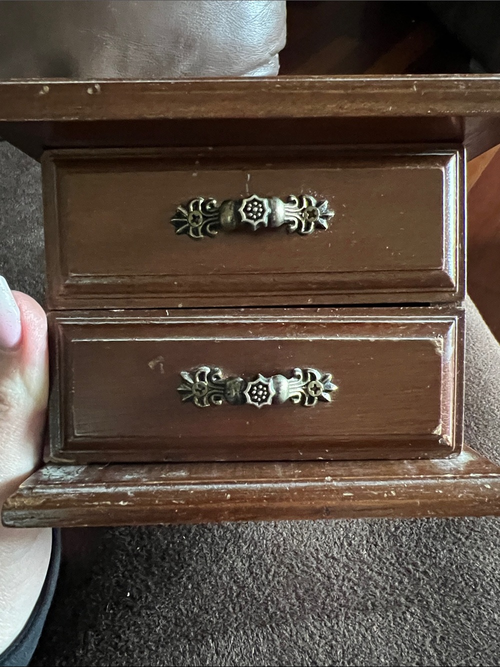 Vintage 1970s Wood Tile Top Jewelry Box - Holly Hobbie Style - filled ๐ - Picture 2 of 8